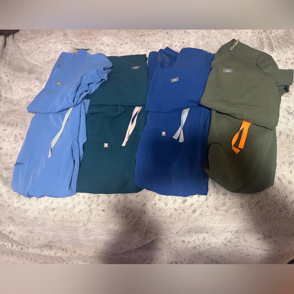 Figs Scrub Set in Blue, Green, and Olive